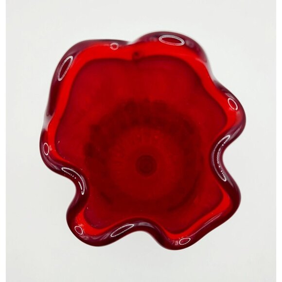Old Virginia Glass Fenton MCM Red Swung Vase 8.5" Ribbed Footed Base Vintage - Picture 7 of 12